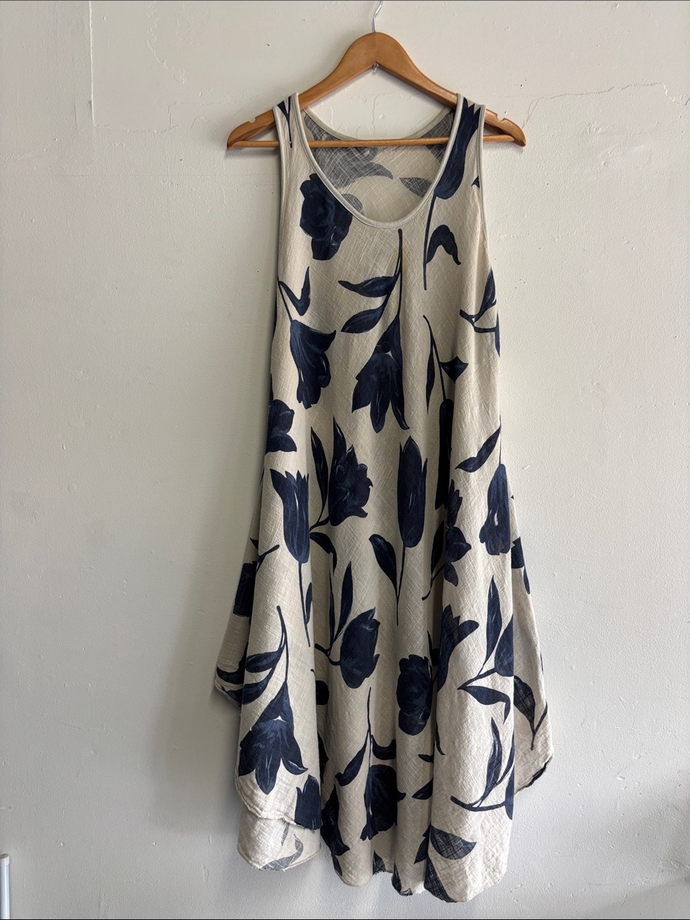 Italian made Maxi Dress with Navy Floral Print on Cream